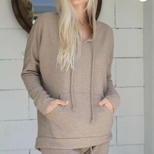 MOD GODDESS Stevie Sister DRAWSTRING‎ HOODIE CAMEL HEATHER Large New With Tags